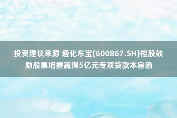 投资建议来源 通化东宝(600867.SH)控股鼓励股票增握赢得5亿元专项贷款本旨函