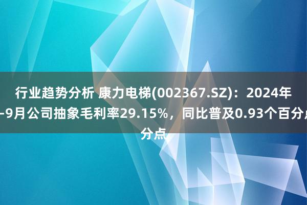 行业趋势分析 康力电梯(002367.SZ)：2024年1-9月公司抽象毛利率29.15%，同比普及0.93个百分点