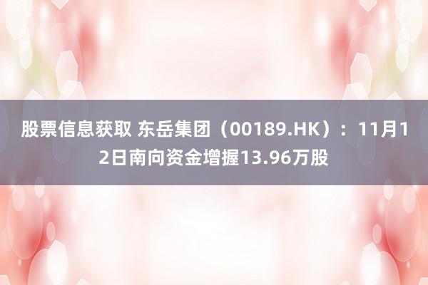 股票信息获取 东岳集团（00189.HK）：11月12日南向资金增握13.96万股