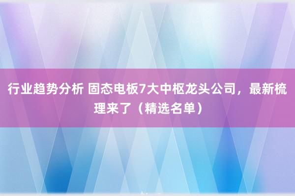 行业趋势分析 固态电板7大中枢龙头公司，最新梳理来了（精选名单）