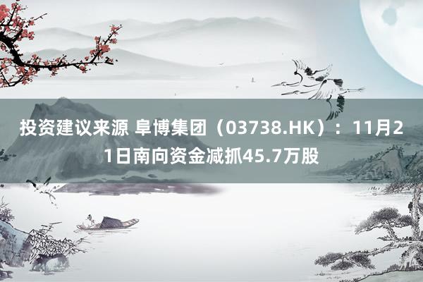 投资建议来源 阜博集团（03738.HK）：11月21日南向资金减抓45.7万股