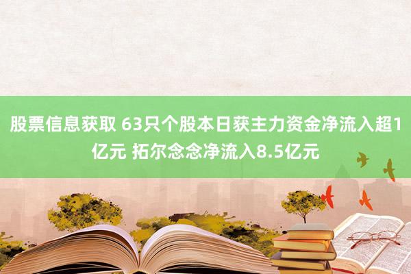 股票信息获取 63只个股本日获主力资金净流入超1亿元 拓尔念念净流入8.5亿元