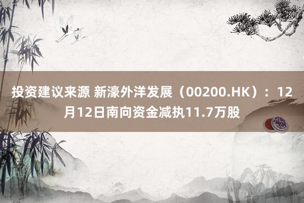 投资建议来源 新濠外洋发展（00200.HK）：12月12日南向资金减执11.7万股