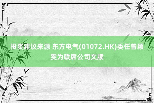 投资建议来源 东方电气(01072.HK)委任曾颖雯为联席公司文牍