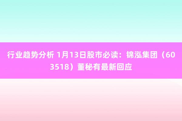 行业趋势分析 1月13日股市必读：锦泓集团（603518）董秘有最新回应