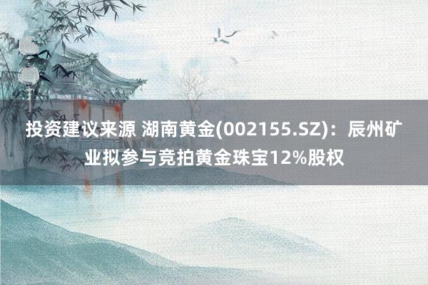 投资建议来源 湖南黄金(002155.SZ)：辰州矿业拟参与竞拍黄金珠宝12%股权