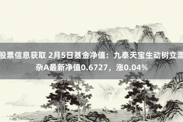 股票信息获取 2月5日基金净值：九泰天宝生动树立混杂A最新净值0.6727，涨0.04%