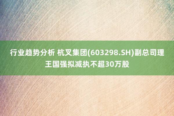 行业趋势分析 杭叉集团(603298.SH)副总司理王国强拟减执不超30万股