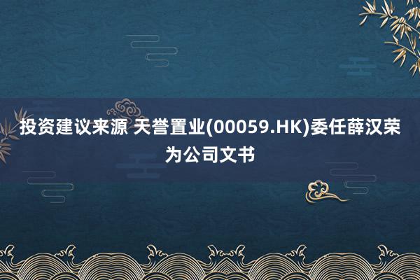 投资建议来源 天誉置业(00059.HK)委任薛汉荣为公司文书