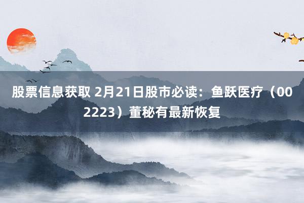 股票信息获取 2月21日股市必读：鱼跃医疗（002223）董秘有最新恢复