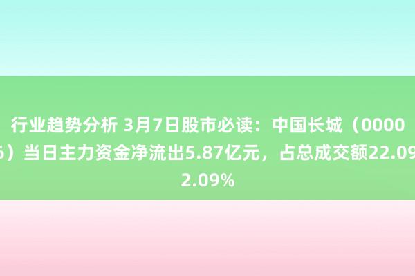 行业趋势分析 3月7日股市必读：中国长城（000066）当日主力资金净流出5.87亿元，占总成交额22.09%